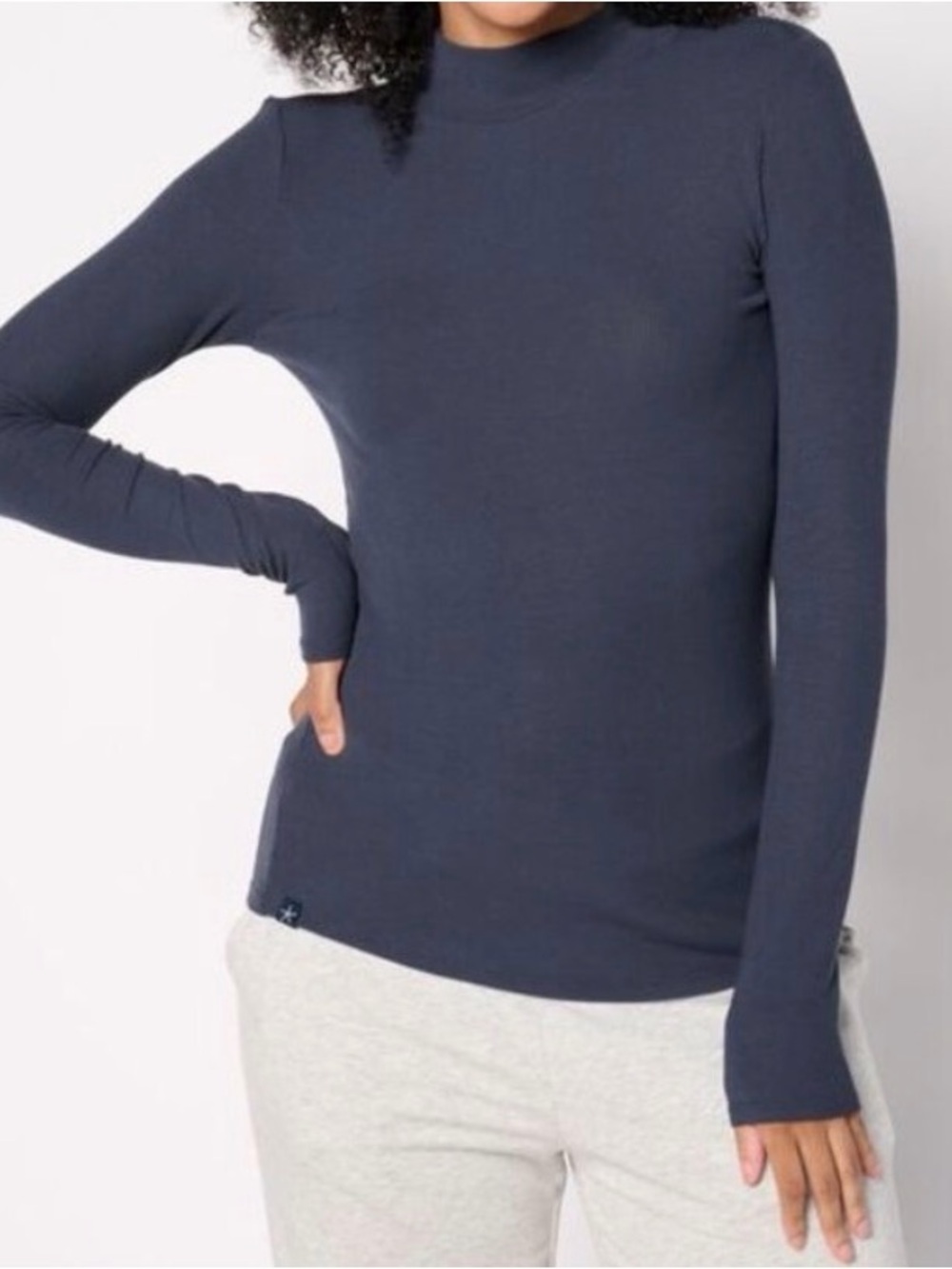 Barefoot Dreams Women's Top Sz L Malibu Collection Ultra Soft Rib Gray Blue